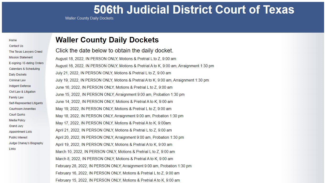 Waller County Daily Dockets